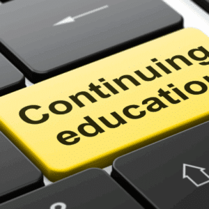 Continuing Education button on a computer keyboard showing how easy it is to stay compliant with our courses